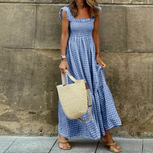 Sleeveless Smocked Tiered A Line Midi Dress