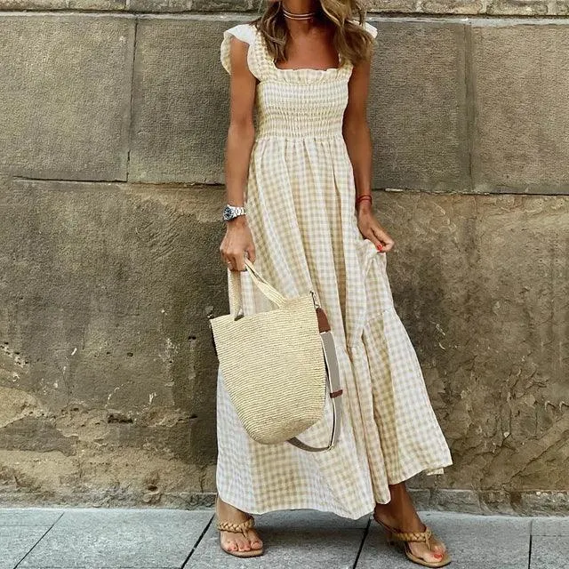 Sleeveless Smocked Tiered A Line Midi Dress