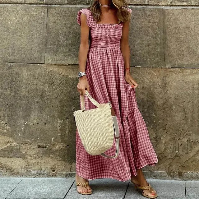 Sleeveless Smocked Tiered A Line Midi Dress