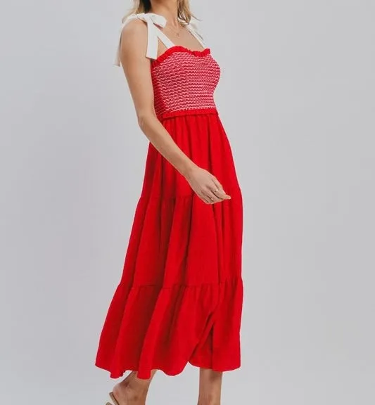 Solid Sleeveless Tiered Midi Dress