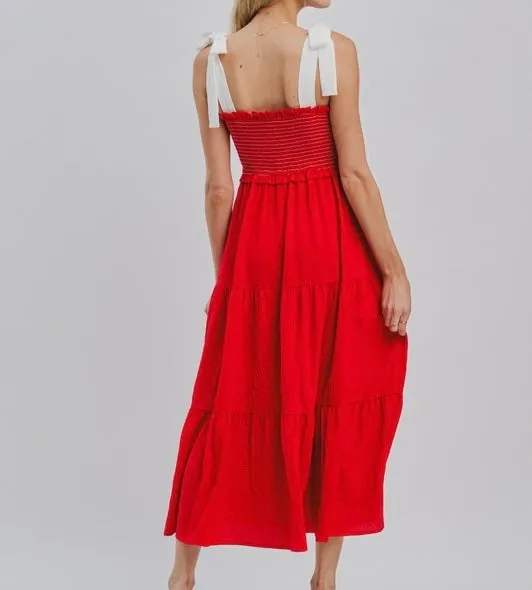 Solid Sleeveless Tiered Midi Dress