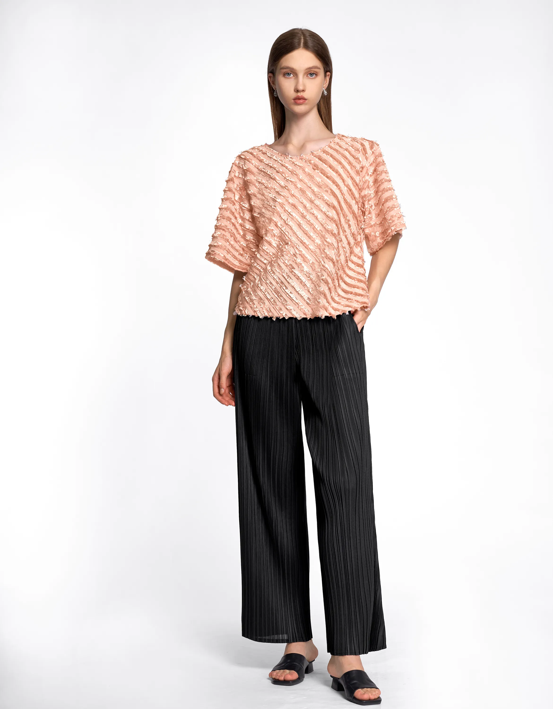 Straight Leg Pleated Trousers