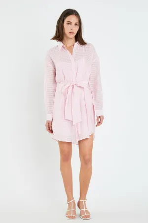 Striped Belted Tunic Shirt Dress