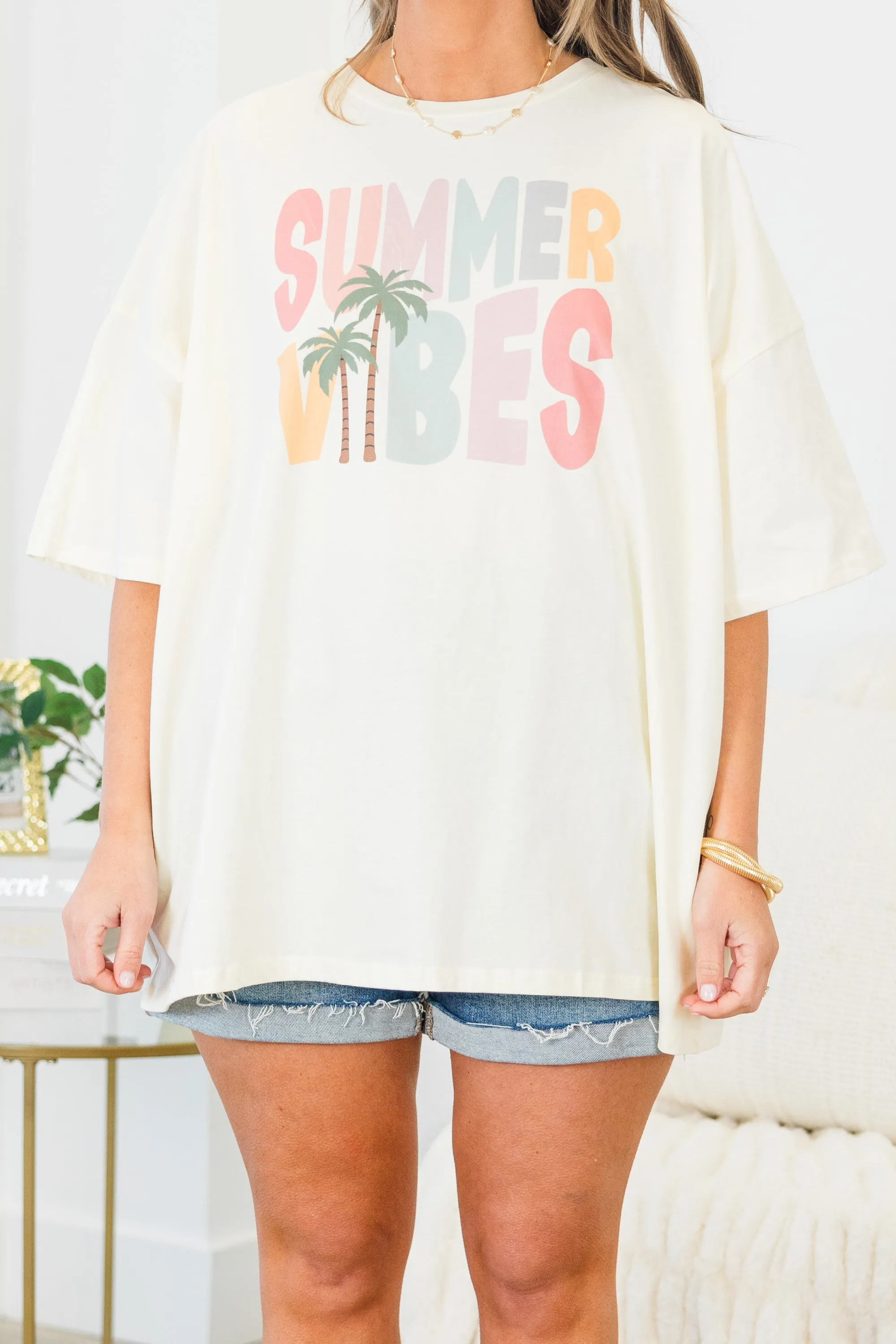 Summer Vibes Boyfriend Tee, Ivory