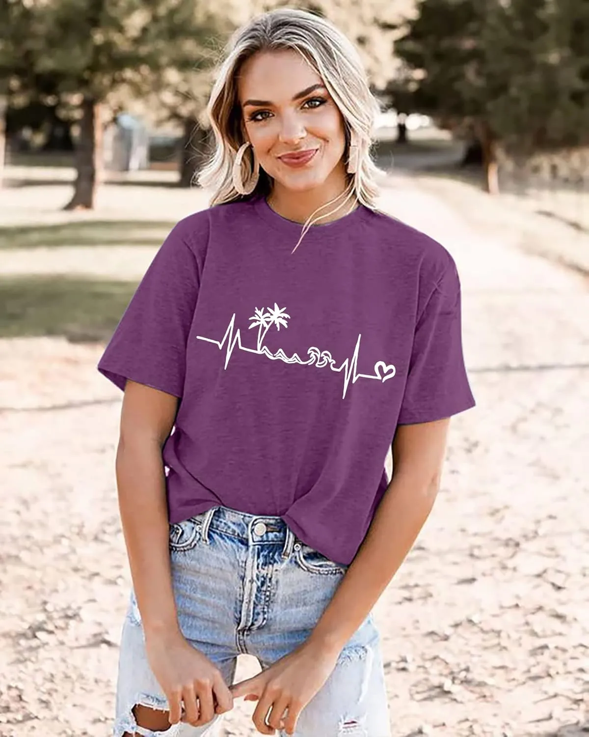 Sun Salt Sand Beach Tshirt for Women Summer Coconut Tree Graphic Casual Short Sleeve Loose Fit Tee Blouses