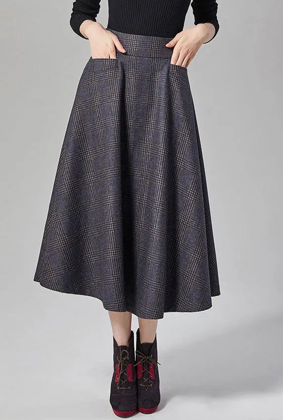 Tall waist show thin wool skirt with pocket J107