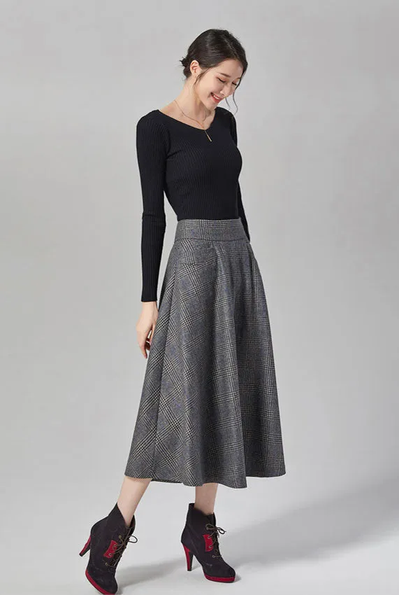 Tall waist show thin wool skirt with pocket J107