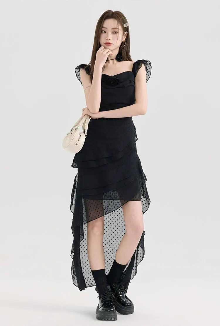 Tiered Ruffle Midi Dress with Floral Detail