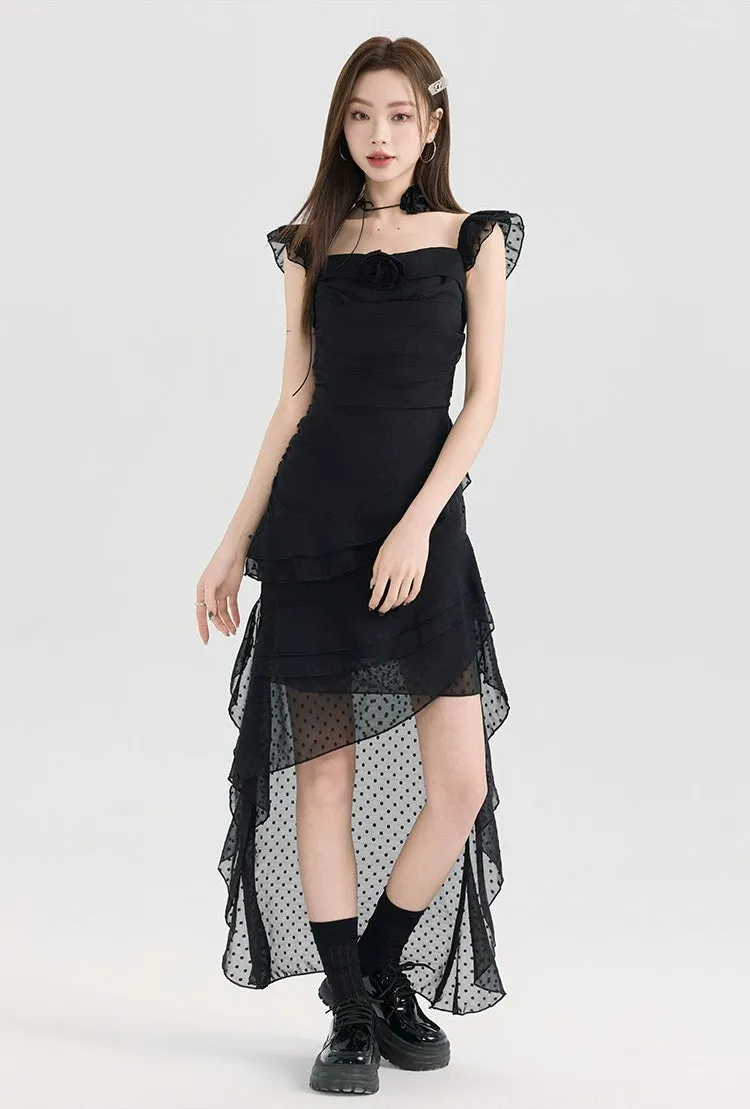 Tiered Ruffle Midi Dress with Floral Detail