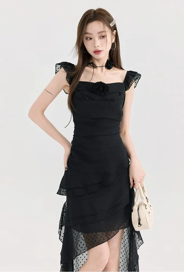 Tiered Ruffle Midi Dress with Floral Detail