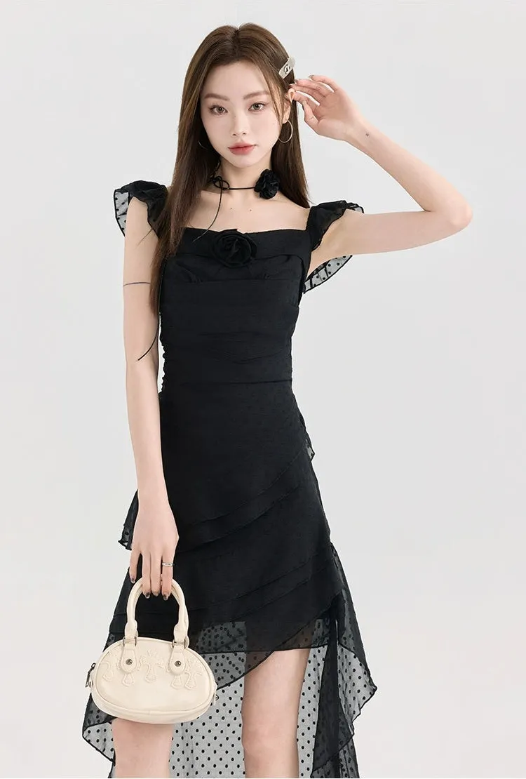 Tiered Ruffle Midi Dress with Floral Detail