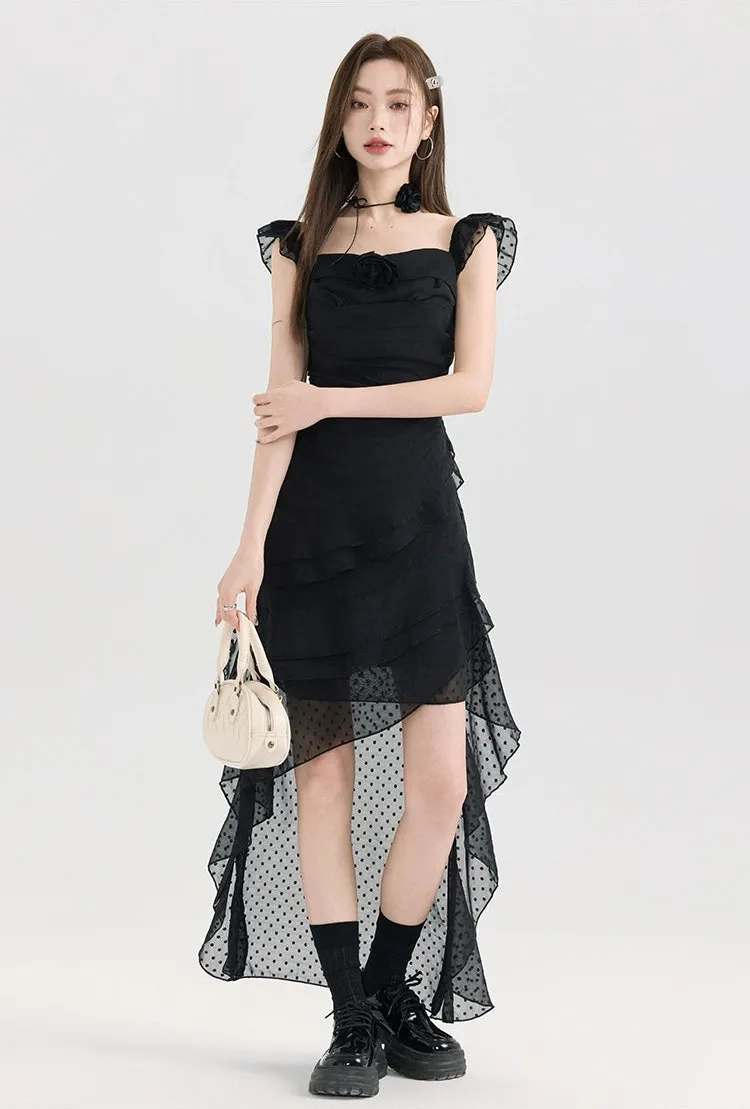 Tiered Ruffle Midi Dress with Floral Detail