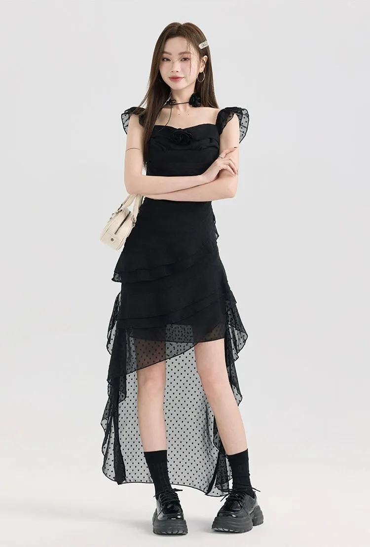 Tiered Ruffle Midi Dress with Floral Detail