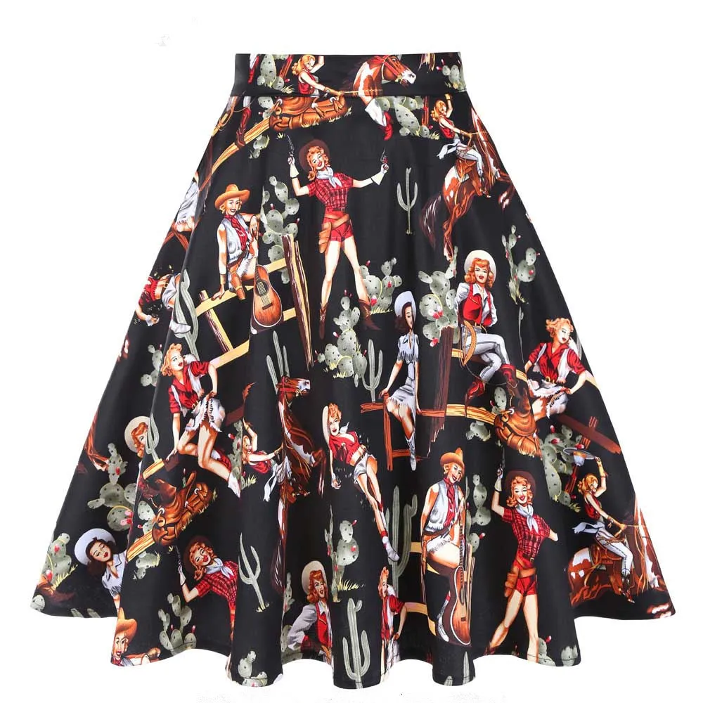 Trendy Summer Women Vintage Printed High Waist Skirt Flare Hot Selling Europe Skirt