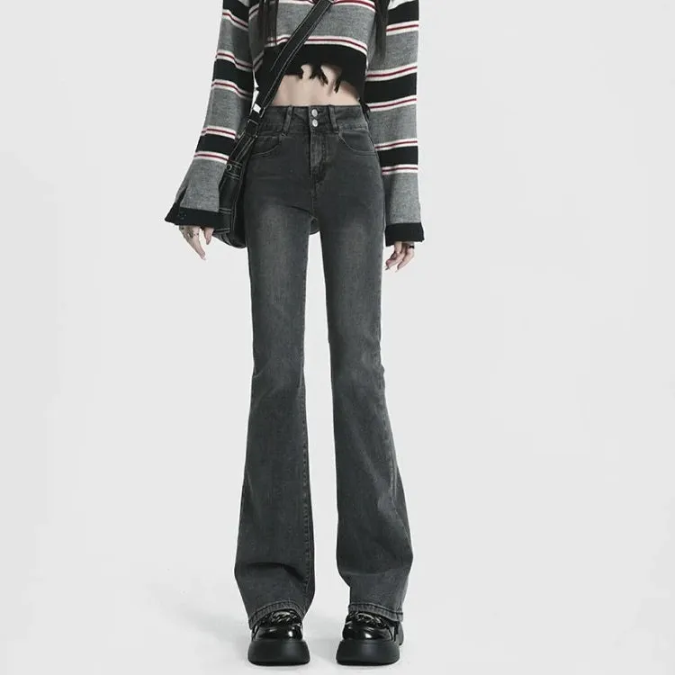 Women High Waist Jeans Flare Bottom Skinny Pants