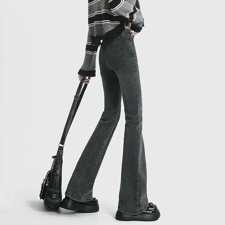 Women High Waist Jeans Flare Bottom Skinny Pants
