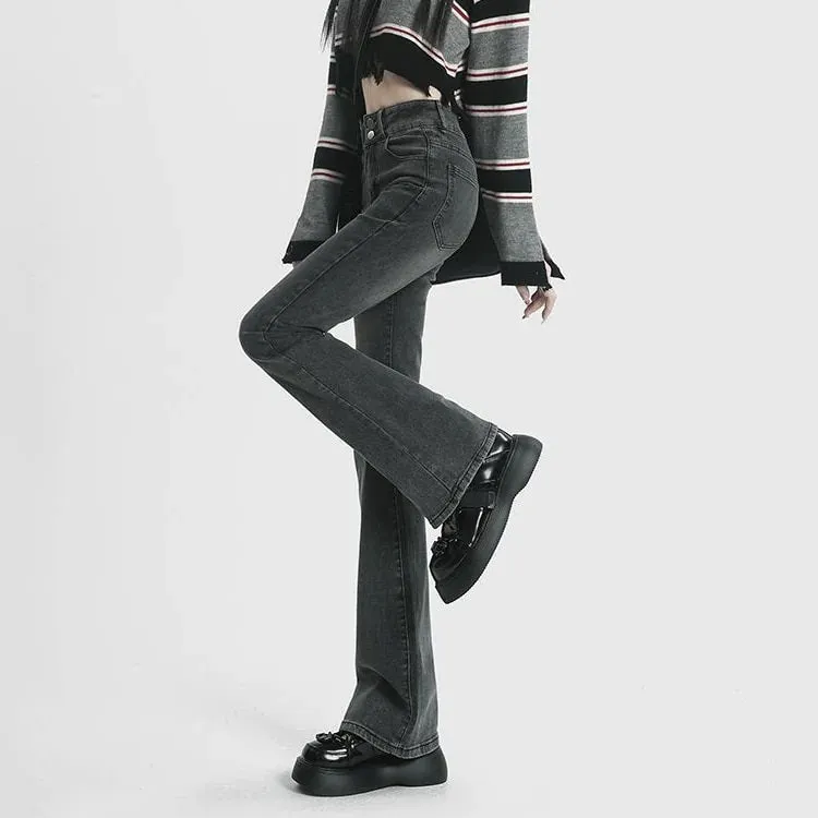 Women High Waist Jeans Flare Bottom Skinny Pants
