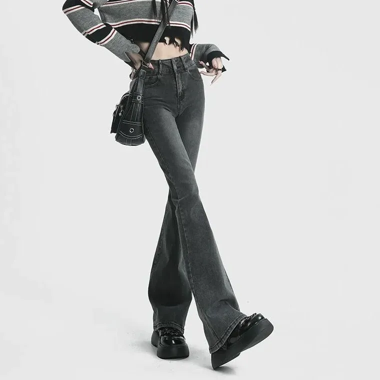 Women High Waist Jeans Flare Bottom Skinny Pants
