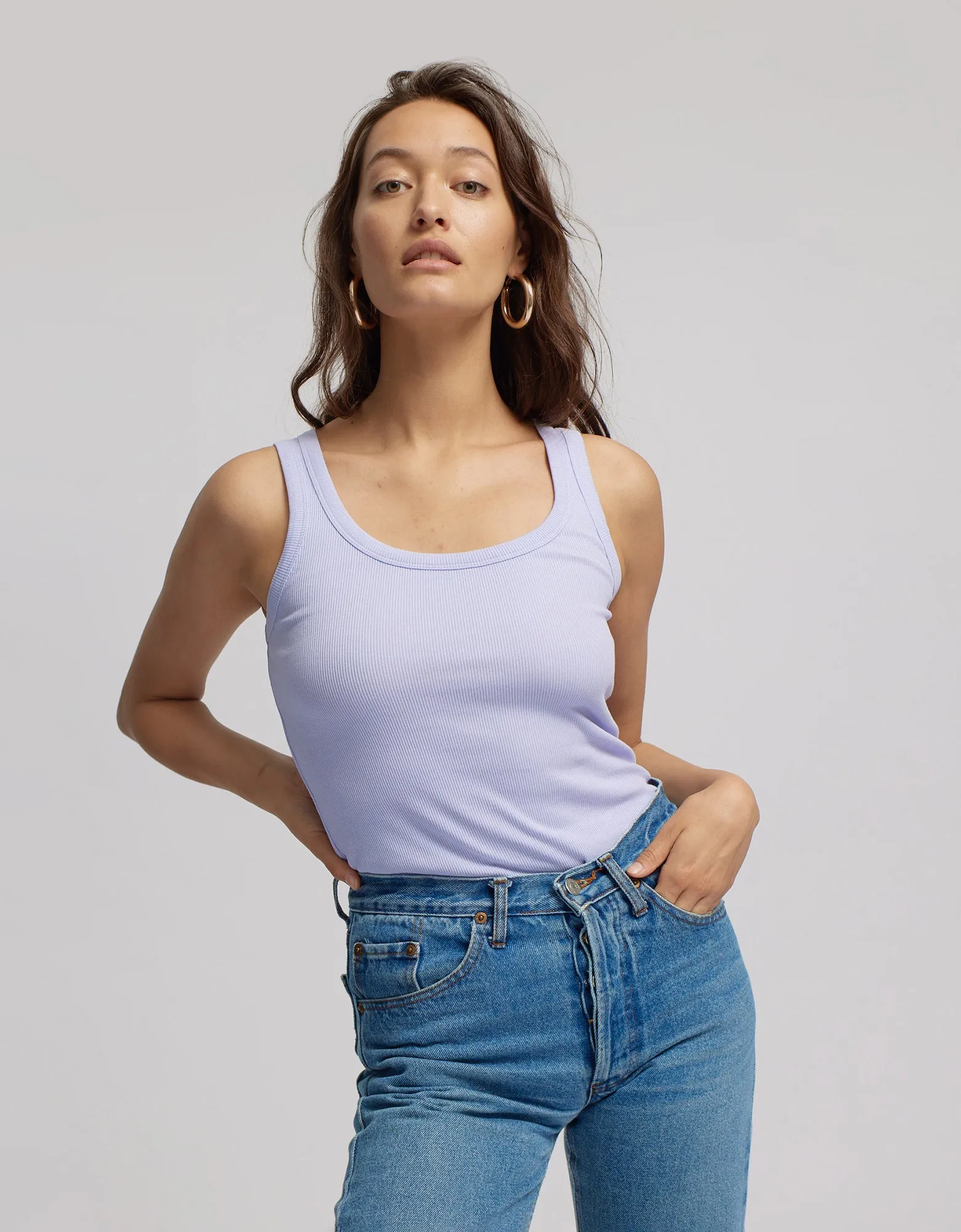 Women Organic Rib Tank Top - Petrol Blue