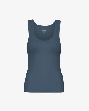 Women Organic Rib Tank Top - Petrol Blue