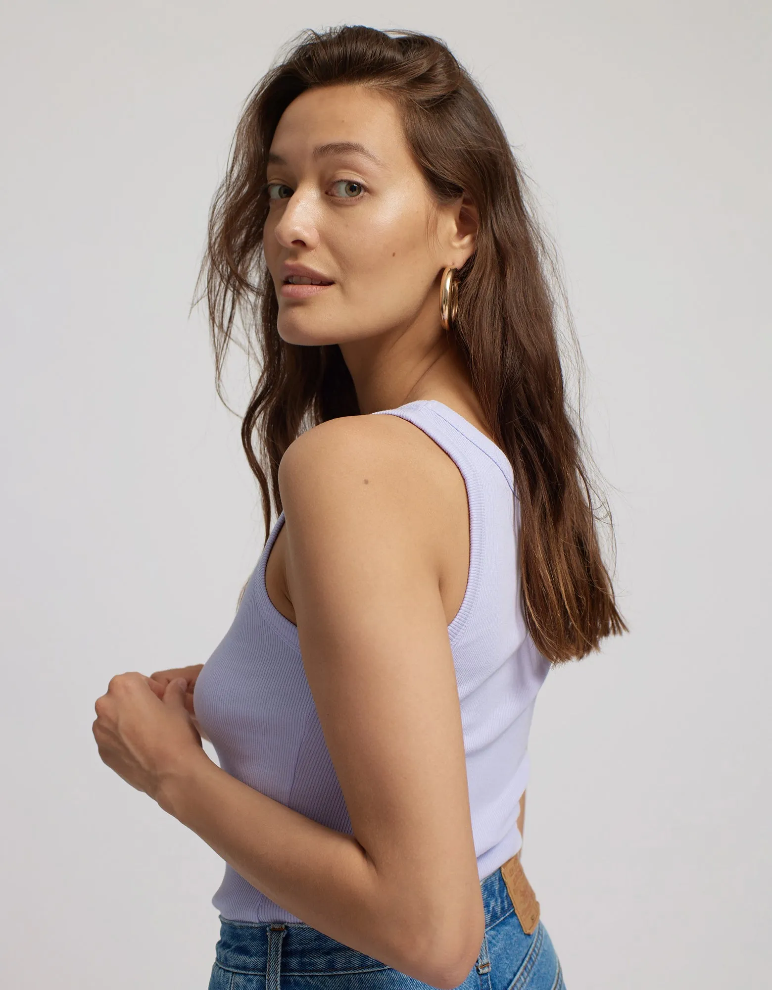 Women Organic Rib Tank Top - Petrol Blue