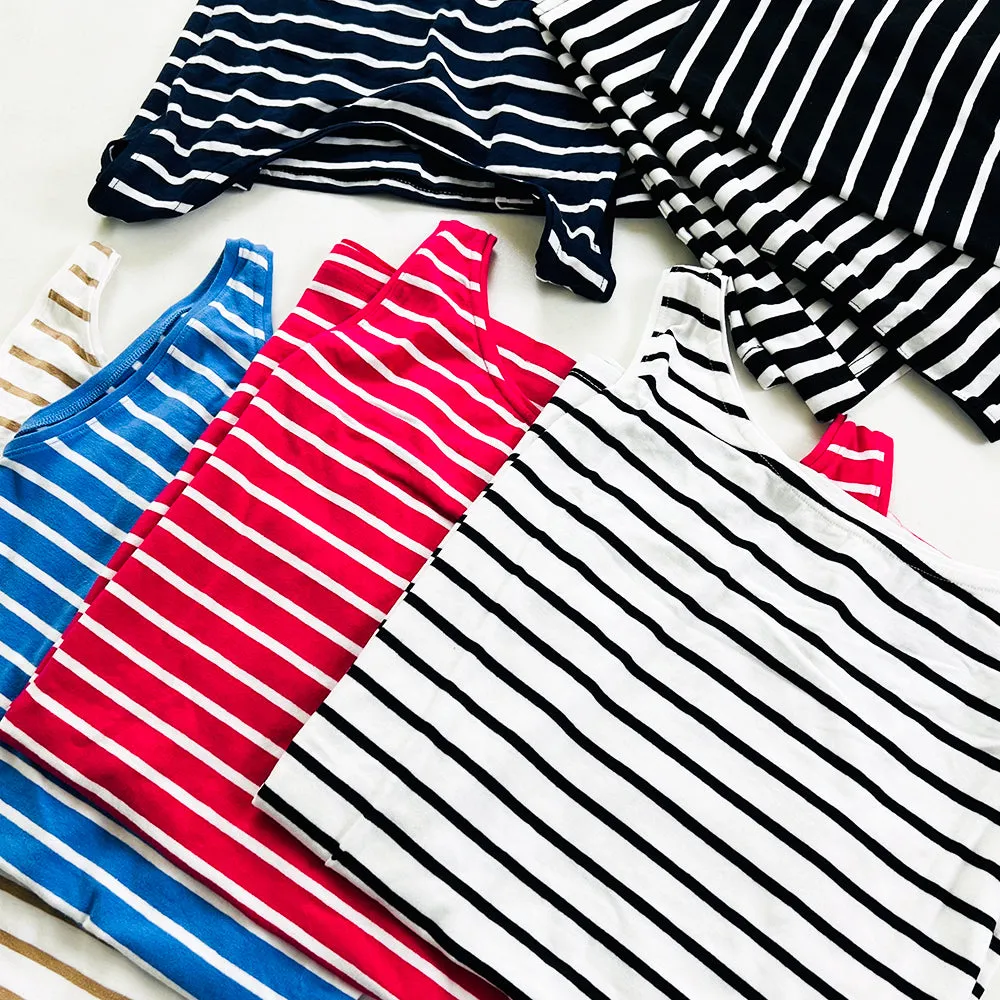 Womens Cotton Stretch Round Neck Striped Tank Top