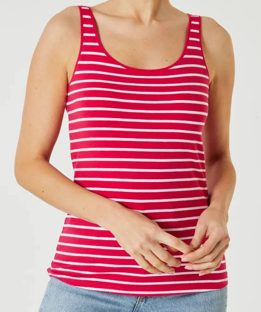 Womens Cotton Stretch Round Neck Striped Tank Top