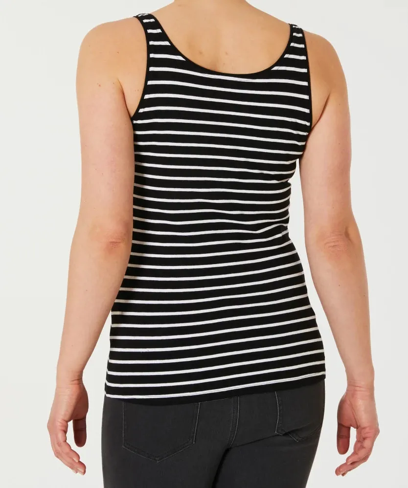 Womens Cotton Stretch Round Neck Striped Tank Top