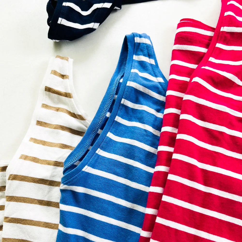 Womens Cotton Stretch Round Neck Striped Tank Top
