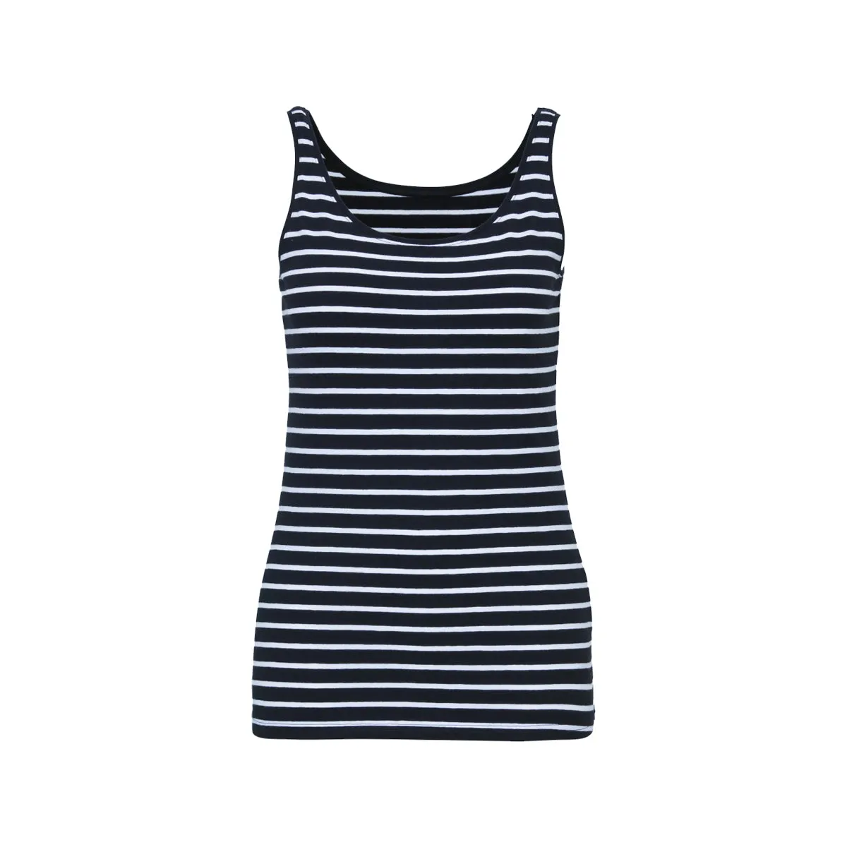 Womens Cotton Stretch Round Neck Striped Tank Top