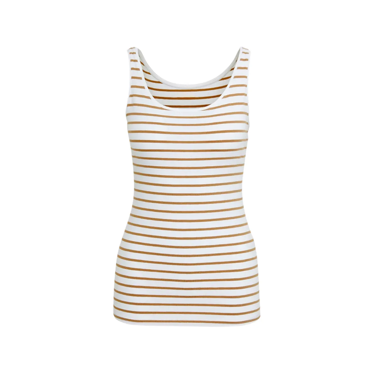 Womens Cotton Stretch Round Neck Striped Tank Top