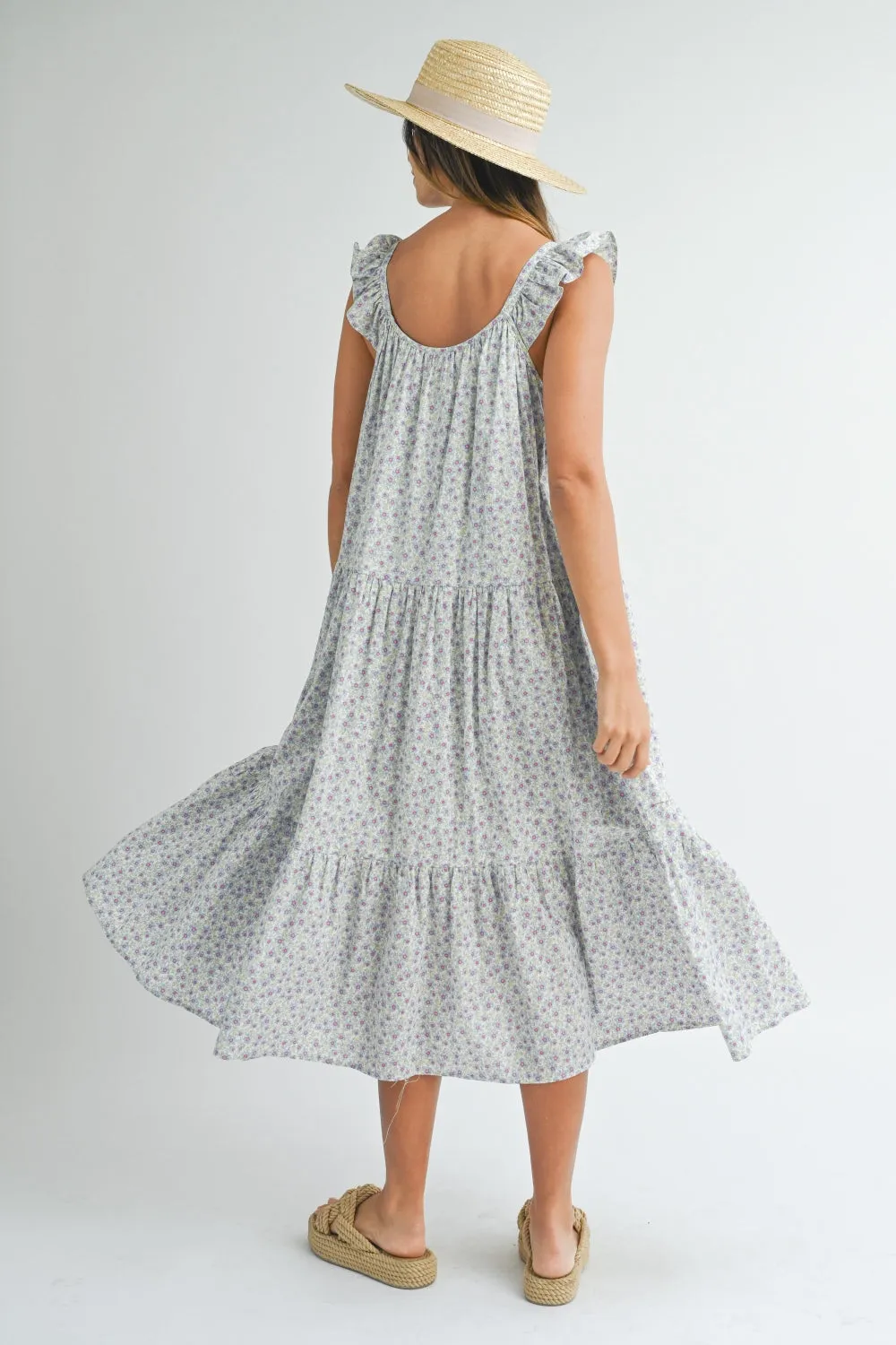 Women's MABLE Floral Ruffle Shoulder Tiered Midi Dress