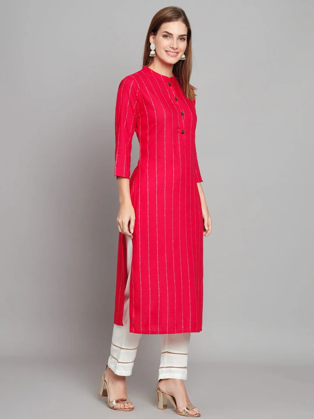 Women's Pink Rayon Straight  Kurta Palazzo Set