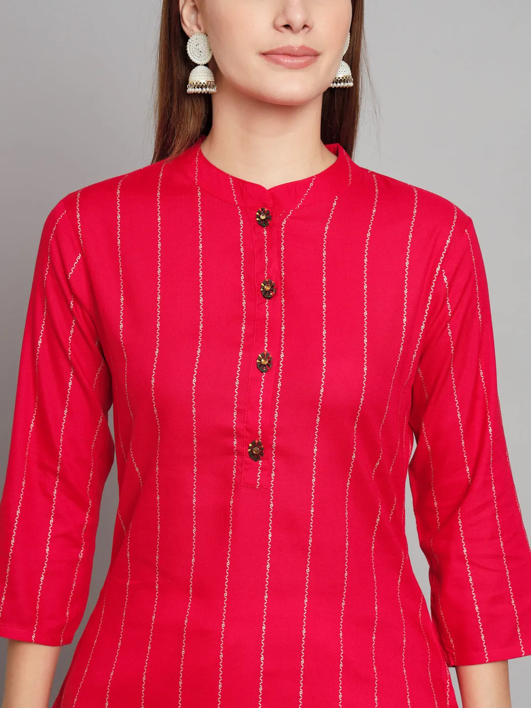 Women's Pink Rayon Straight  Kurta Palazzo Set