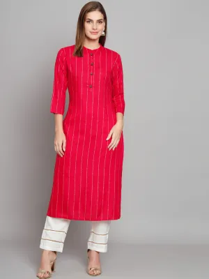 Women's Pink Rayon Straight  Kurta Palazzo Set